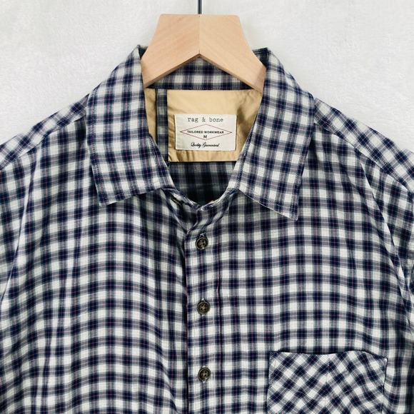 Rag & Bone Button Up Shirt Mens Medium Gray Plaid Long Sleeve Tailored Workwear - Picture 2 of 15
